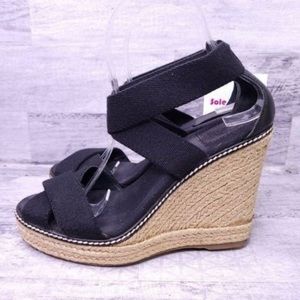 Tory Burch Adonis Elastic Strap Espadrille Wedge Sandal Black Women's sz 8